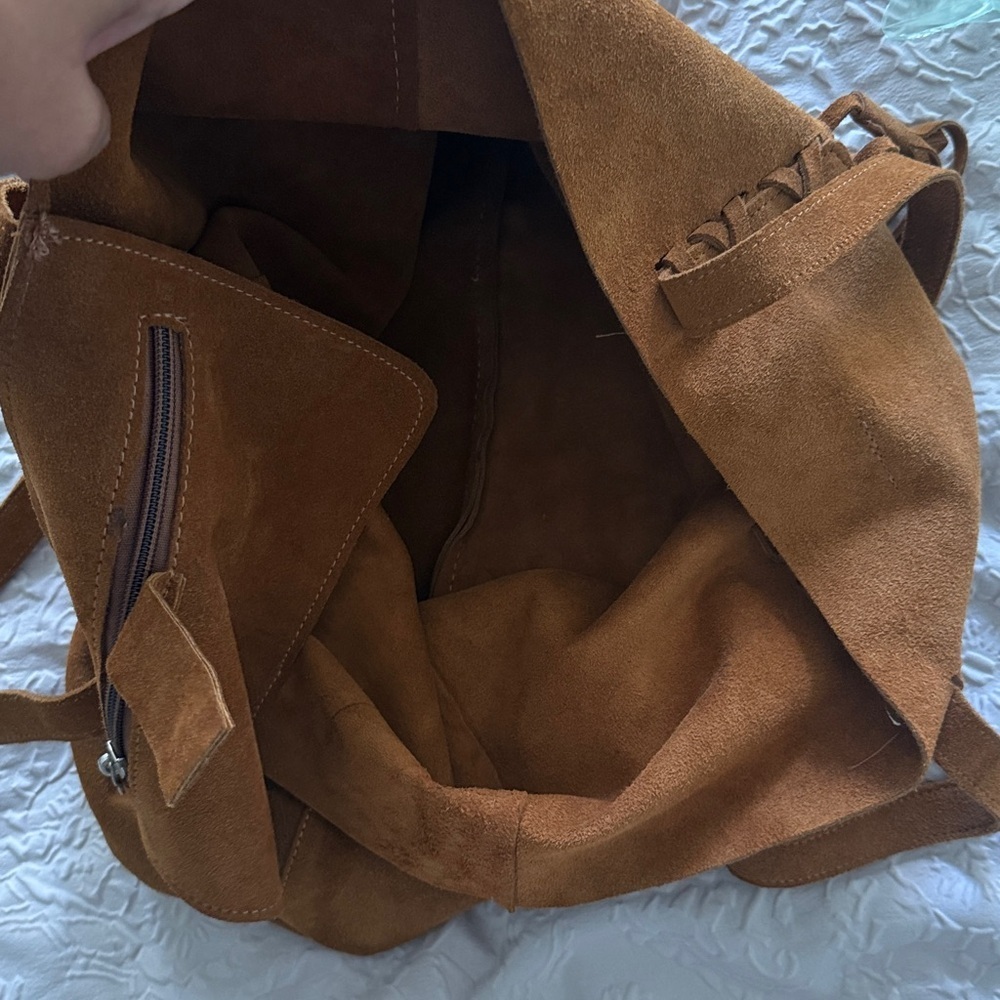 Argentine Real Suede British Tan Cognac Tote Bag with Tassels - Picture 13 of 14